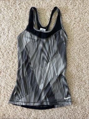 Nike Pro Dri Fit Black & Gray Striped Racerback Tank